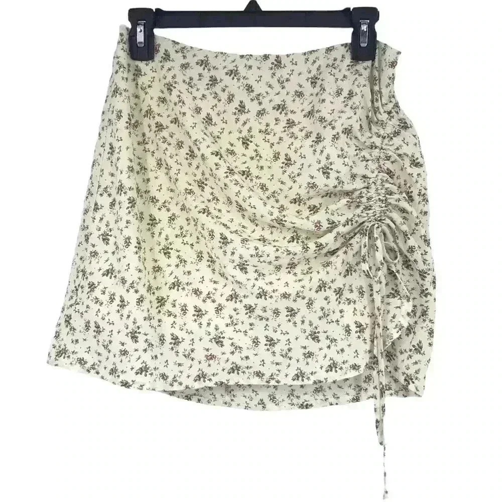 Y2K SKIRT WOMENS MEDIUM RUCHED 90s INSPIRED FLORAL MINI INVISIBLE ZIPPER COTTON